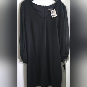 Women's Black V Neck Dress With Sheer Sleeves Size 8